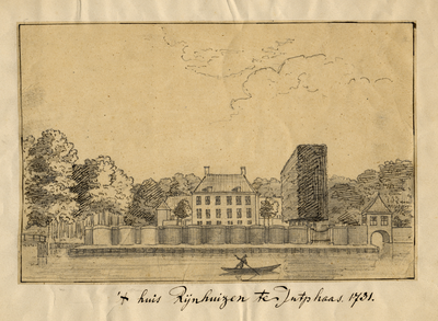 804919 Gezicht over de Vaartsche Rijn te Jutphaas op de achtergevel van het kasteel Rijnhuizen en de bijbehorende ...